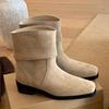 Sheepskin Version~ Retro Suede Square Head Thick Heel Stacked Boots Short Boots Cowboy Boots Women's 2025 New Versatile Martin Boots