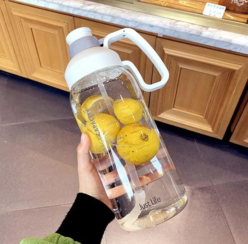 1.8L Plastic Large Capacity BPA Free Water Bottle with Straw Outdoor Sports Bottles with Lid Hiking Camping Bottle