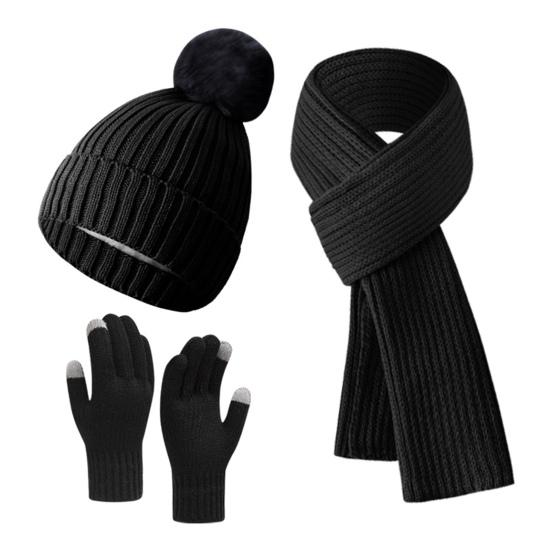 3Pcs/Set Women Winter Hat Scarf Gloves Set Solid Color Elastic Thickened Warm Brimless Hat Long Scarf Knitting Gloves Set