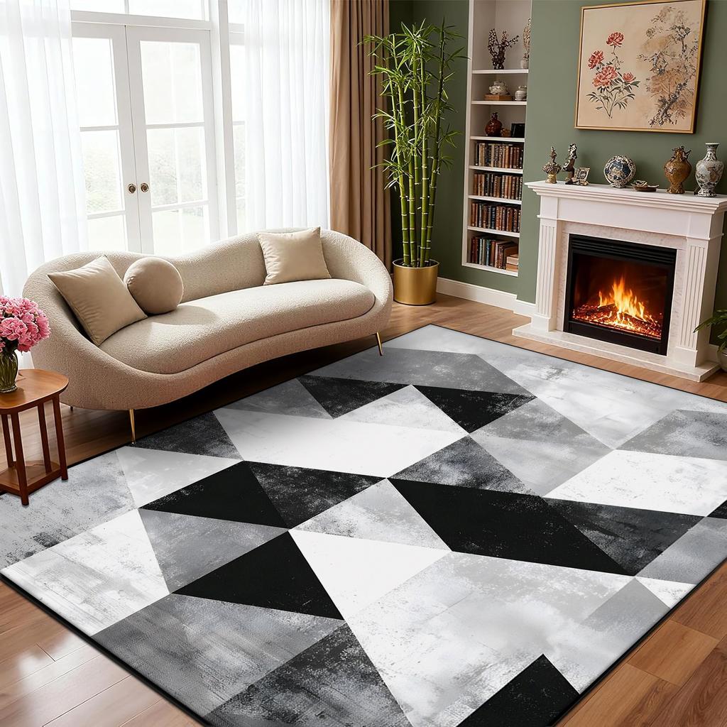 Minimalist Geometry Carpet Light Luxury Living Room Easy Clean Fluffy Black Grey Rug Non-slip Customizable Mats Short Velvet