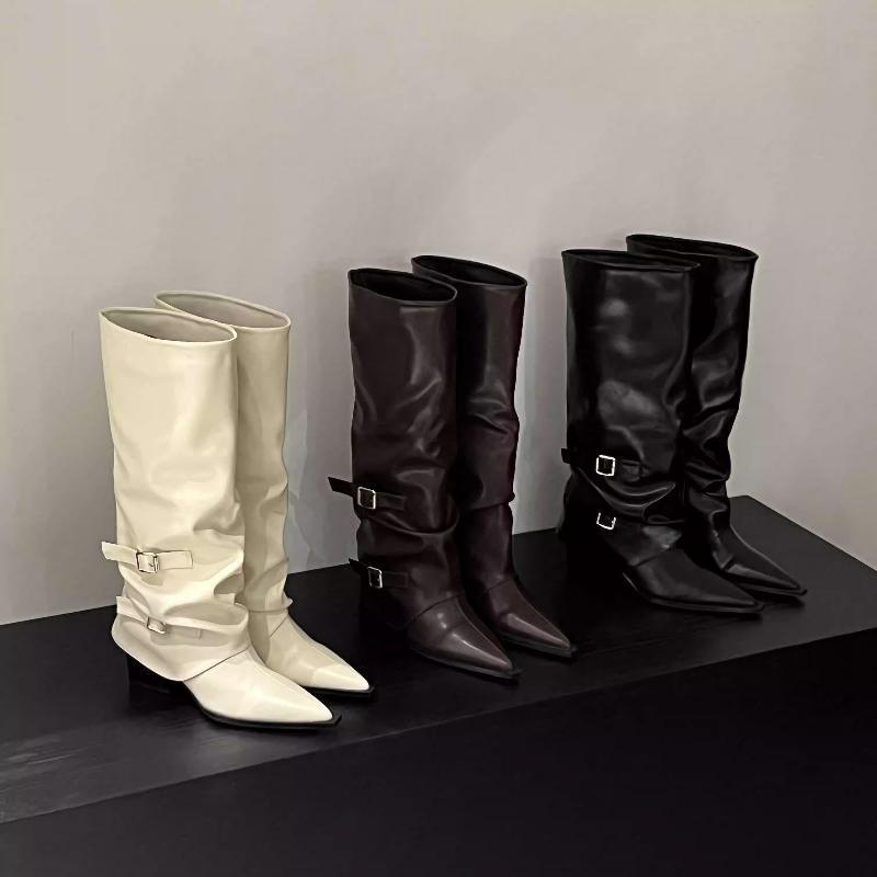 Retro Thick Heel Pants Boots Pointed Boots Long Boots Women's 2025 New Autumn and Winter Black Stacking Boots Long Knight Boots