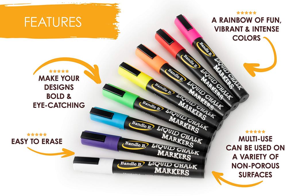 Liquid Chalk Markers 8 Vibrant Reversible Vibrant Colors for Kids and and Any Occasion - Colors, Erasable, Non-Toxic, Water-Based, Tip, Adults, Glass,