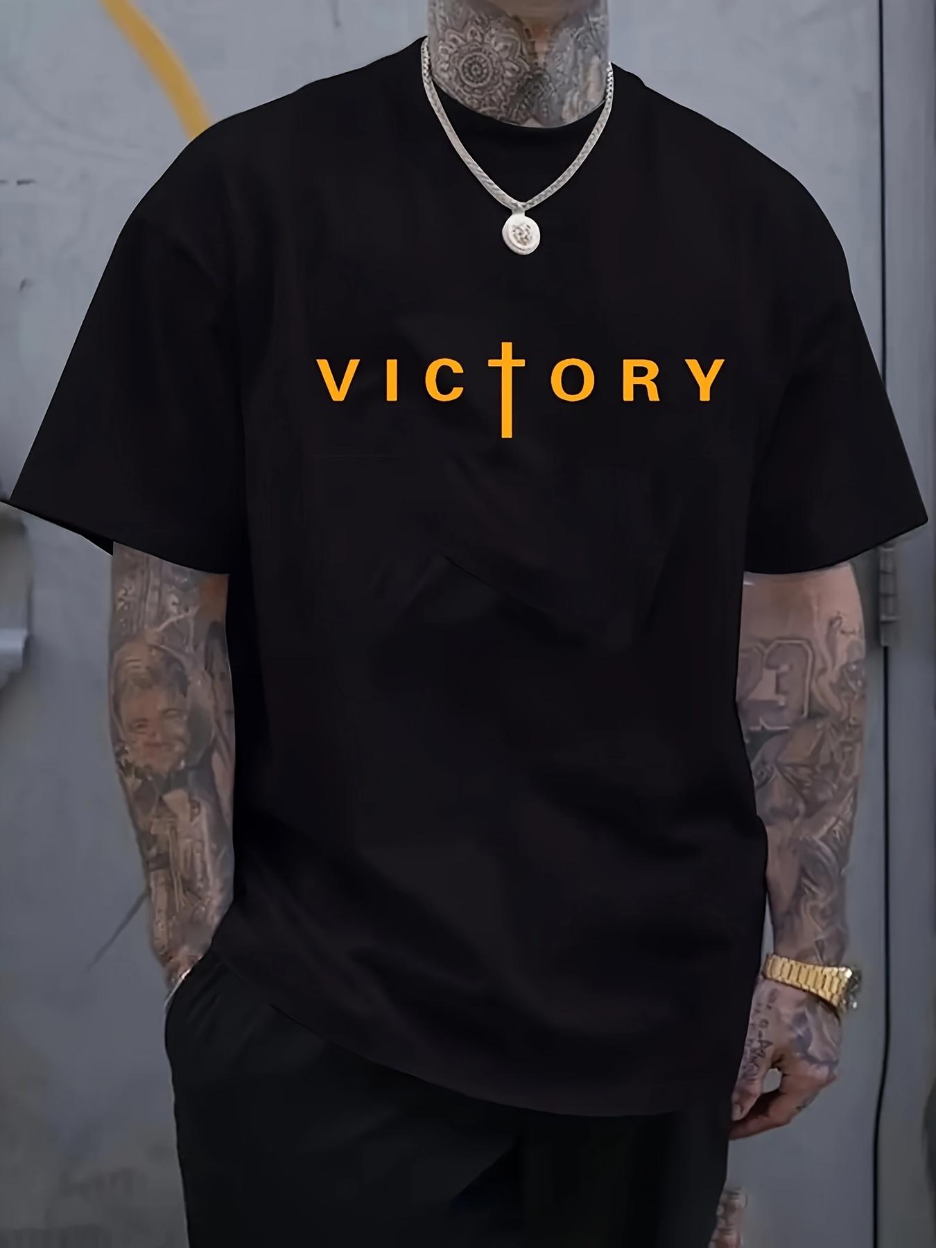 Bold VICTORY Graphic Print T-shirt - Black with Orange Lettering XL