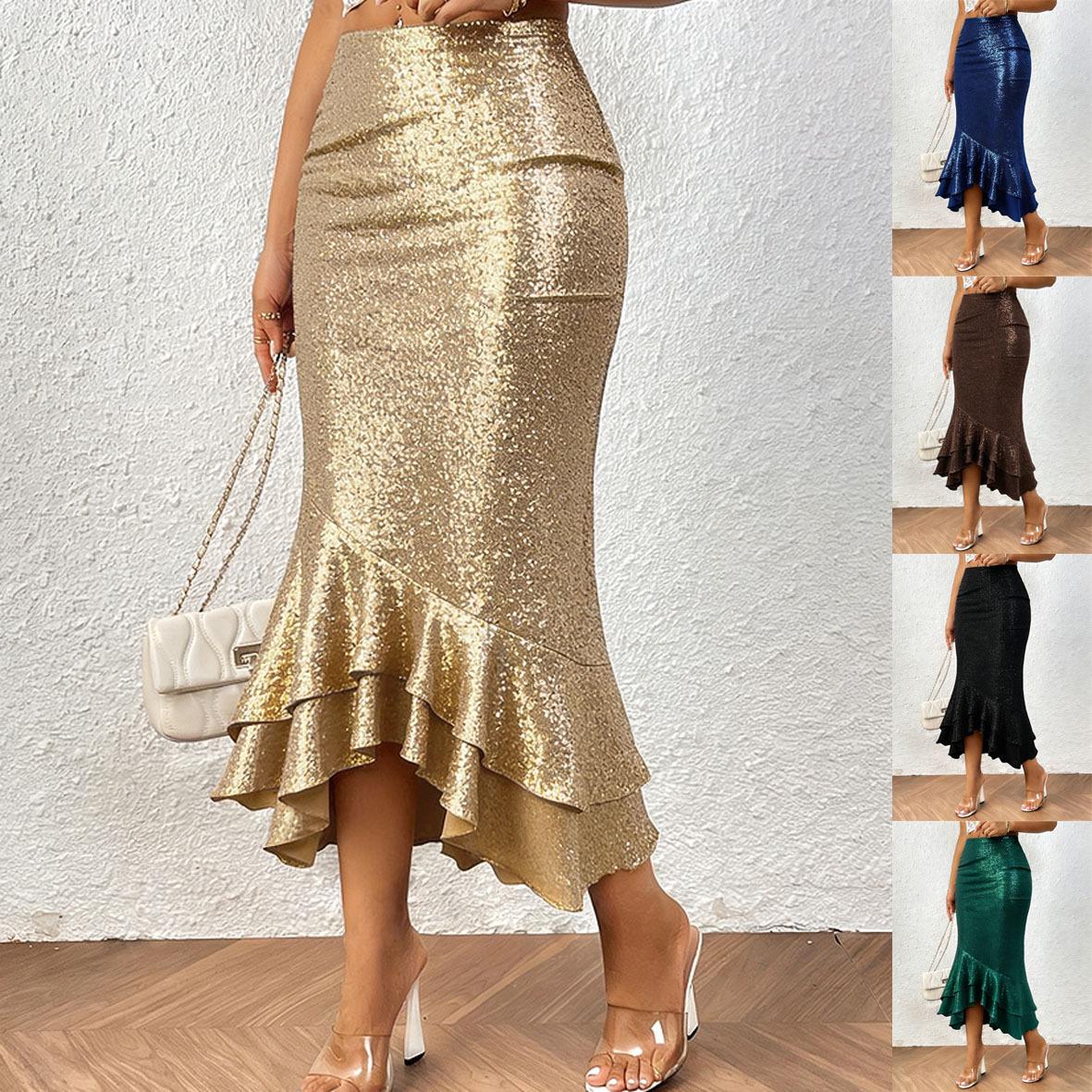 Mid-Waist Shiny Sparkly Mermaid Skirt: Women s Hip-Hugging, Personality-Driven Fashion XXL зелёный