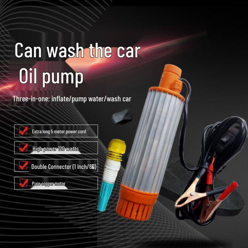 12V/24V Diesel Electric & Fuel Oil Pump with Nozzle - Self-Priming Submersible Siphon Water Pump