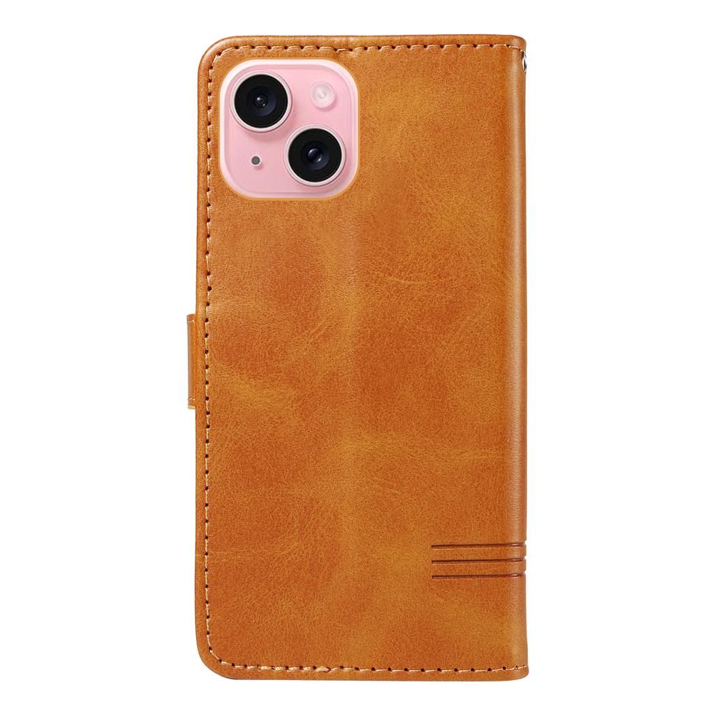 For iPhone 15 Wallet Case T-Shape Lines Leather Phone Cover Stand