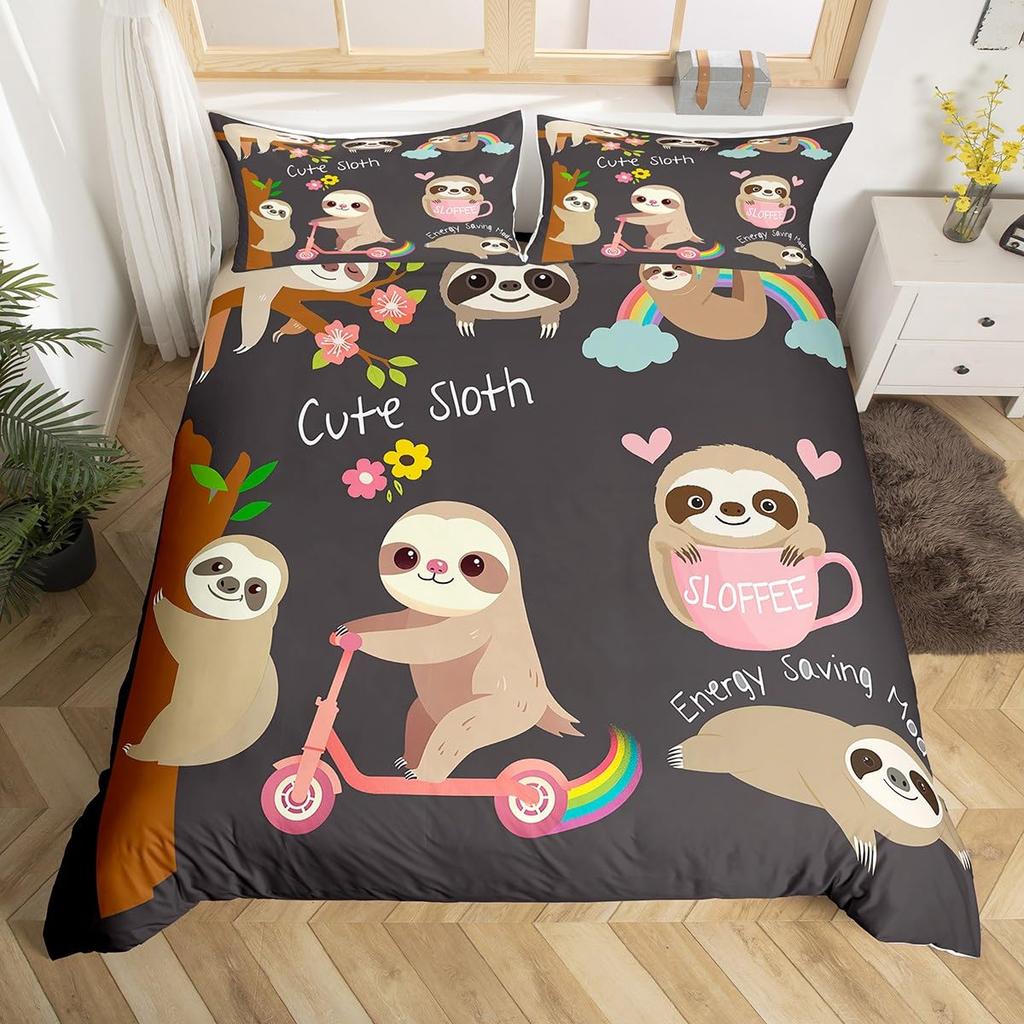 Cute Sloth Duvet Cover Cartoon Sloth Bedding Set Twin Queen For Boys Girls Teens Room Dorm Decor Kawaii Animal Comforter Cover