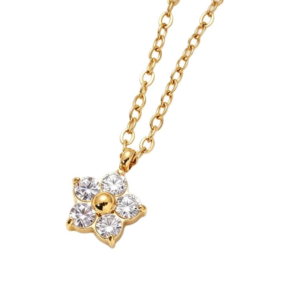 18K Gold Plated Flower Pendant Necklace Hypoallergenic Gold Plated Necklace Office Wear