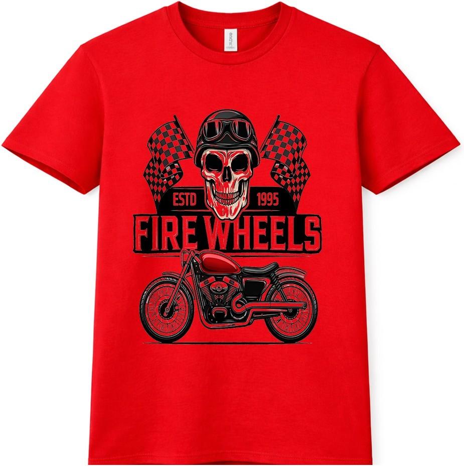 Motorcycle T Shirt Skull Rider Fire Wheels Biker Vintage Racing Graphic Tee S