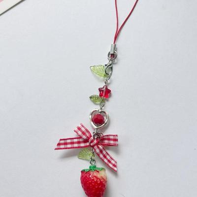 1 Piece Charms Strawberry Bow Love Star Phone Chain Key Ring Anime Inspired Y2K Keychain Accessory Girlfriend Gift