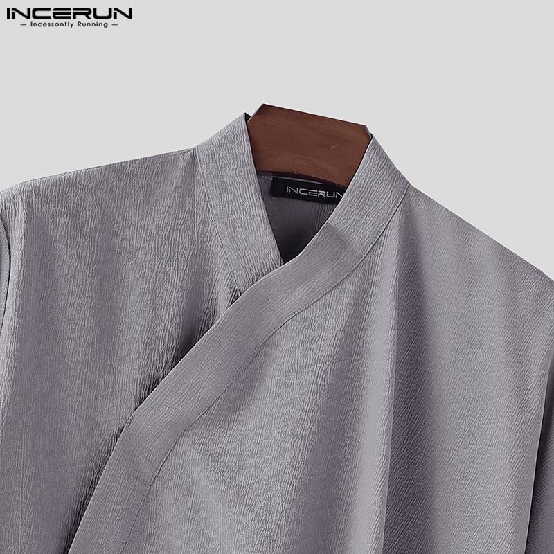 INCERUN Men Long Sleeve Ruffled Layers Patchwork Casual Cape Shirts