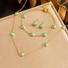 Vintage Round Evil Eye Turquoise Floral Heart Pendant Charm Chain Three Piece Jewelry Set