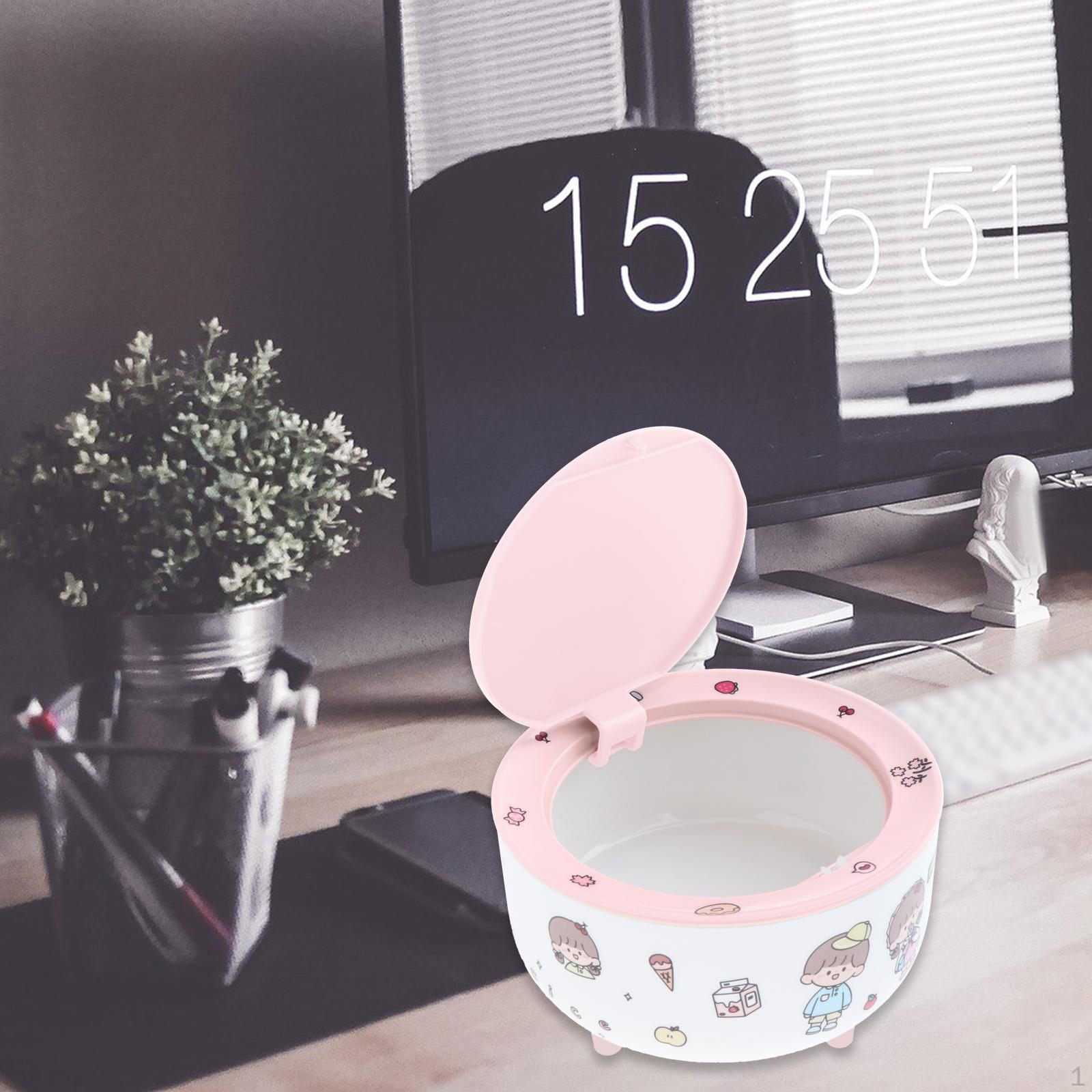 

Desktop Trash Can Press Cover with Bag Storage Rack Garbage White Pink