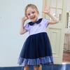 Desa Girls' Summer Lapel Short Sleeve Spliced Dress