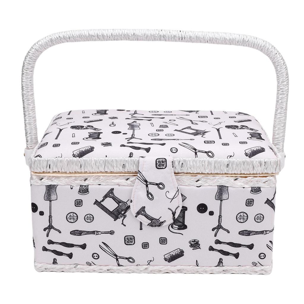 Sewing Kit Basket Needles Threads Pins Scissors Storage Box Sewing Supplies Organizer with Removable Plastic Tray