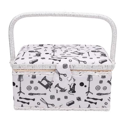 Sewing Kit Basket Needles Threads Pins Scissors Storage Box Sewing Supplies Organizer with Removable Plastic Tray