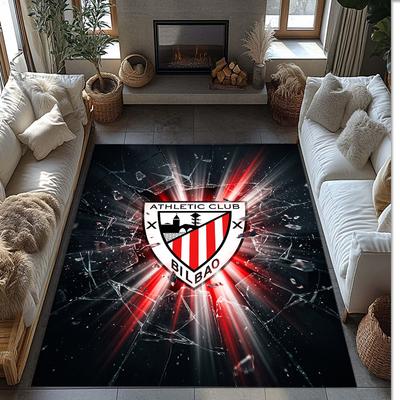 Athletic Bilbao Football Print Crystal Velvet Rug, Comfortable Water Absorbent Non Slip Indoor Floor Carpet