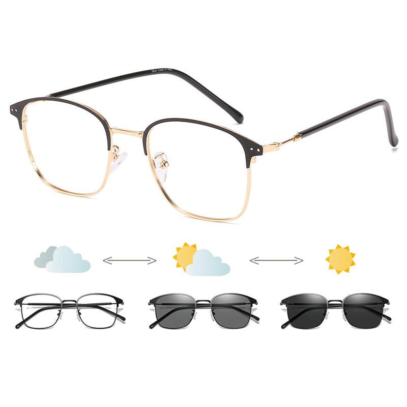 Fashion Square Anti-Blue Light Glasses Men Women Vintage Metal Photochromic Glasses Classic Anti Radiation Computer Eyeglasses