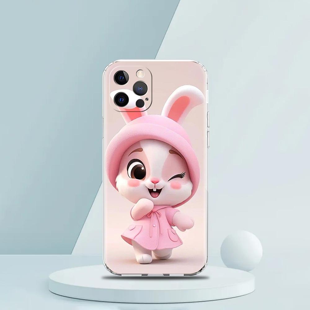 A Cute Rabbit With A Purple Hat Phone Case for iPhone 16 15 14 13 12 Pro Max Transparent for iPhone 11 Pro Max 7 8 Plus XS Bags