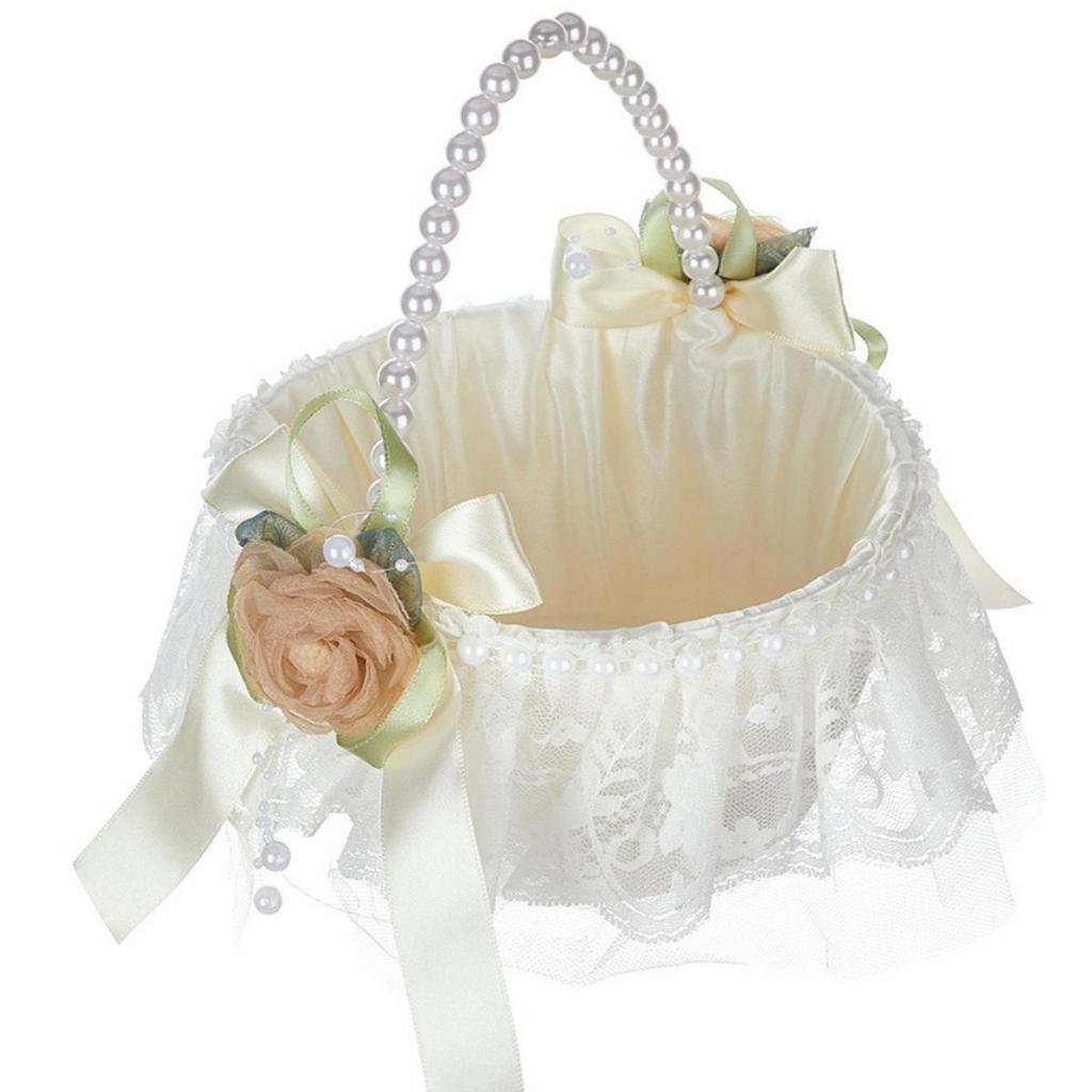 Champagne Lace Flower Girl Basket for Weddings