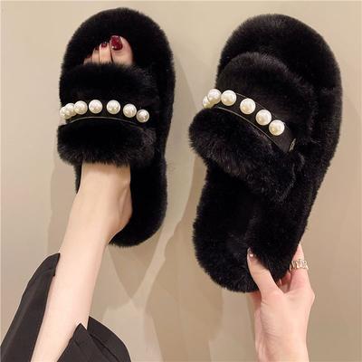 Pearl Mao Mao Slippers Women Wear 2025 Autumn and Winter New Thick Bottom Internet Celebrity Mao Mao Mop Home Indoor Hair Mop Women