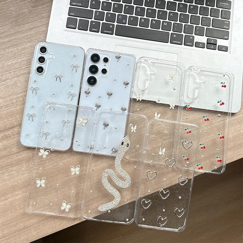Transparenter Kleber Liebe Handyhülle für Samsung S25ultra Schmetterling S24 Schlange S23 Kirsche A16 Weiblich Neues Modell