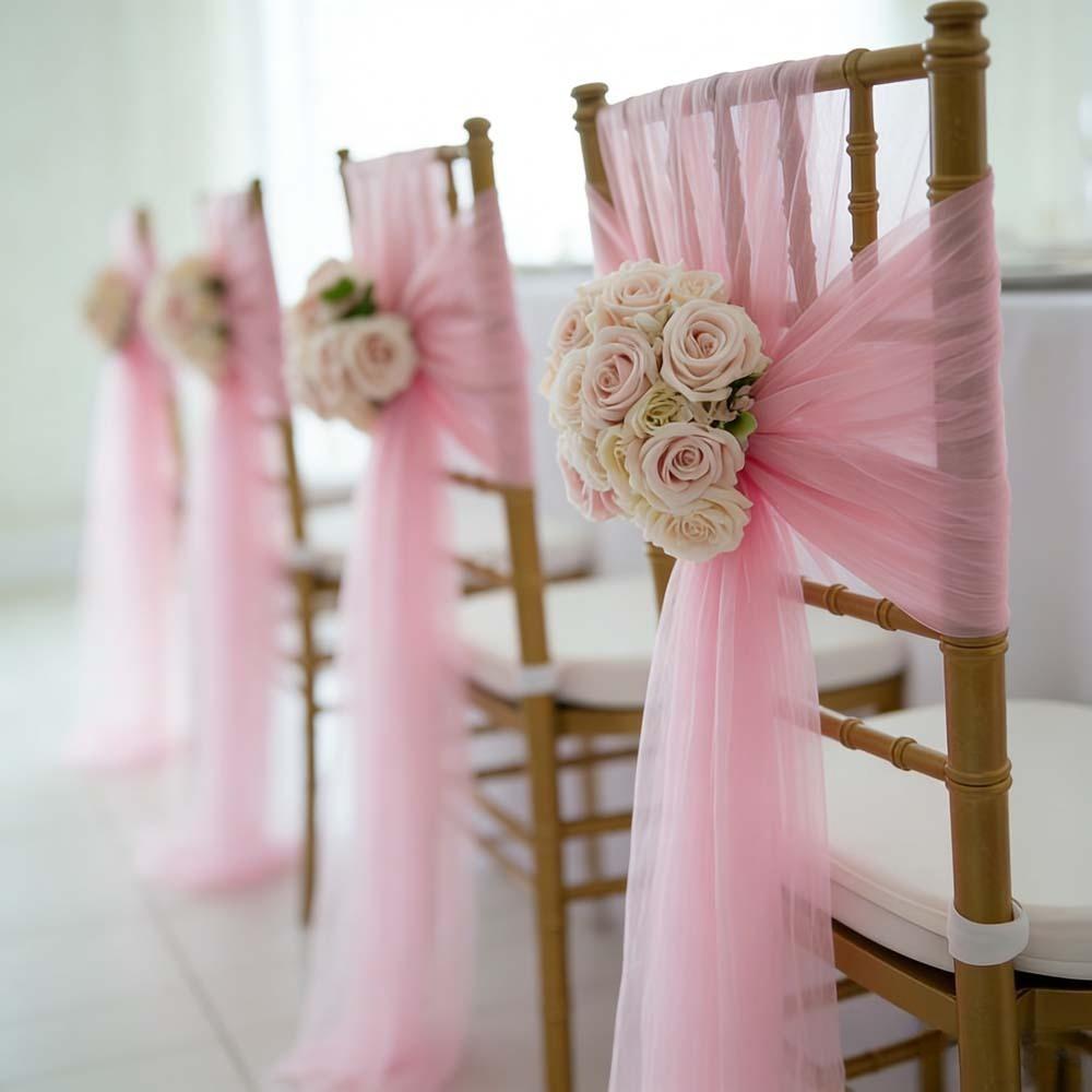 Romantic Sheer Chiffon Chair Sashes Wedding Arch Veil Gauze Table Runner for Birthday Baby Shower Party Banquet Arche Home Decor