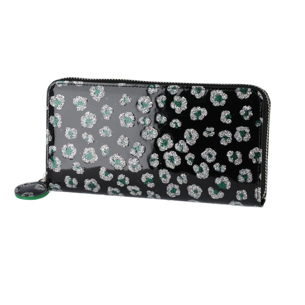 Tsumori Chisato Glitter Flower Round Zipper Long Wallet, Black