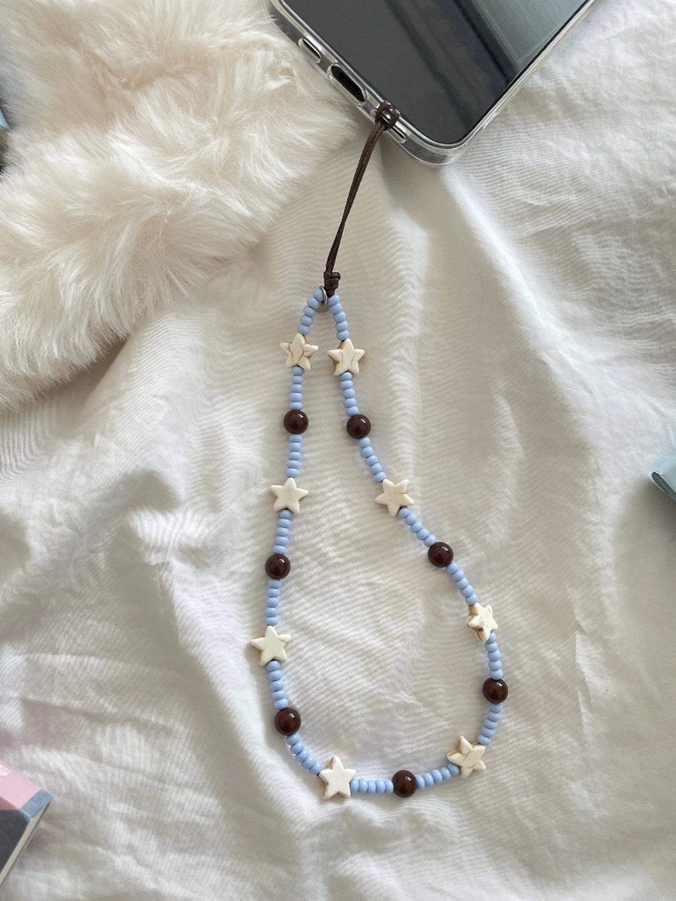 1pcs Sea Breeze Fresh Sea Star Blue Beaded Phone Chain CCD Hanging Rope Chain Pendant Other