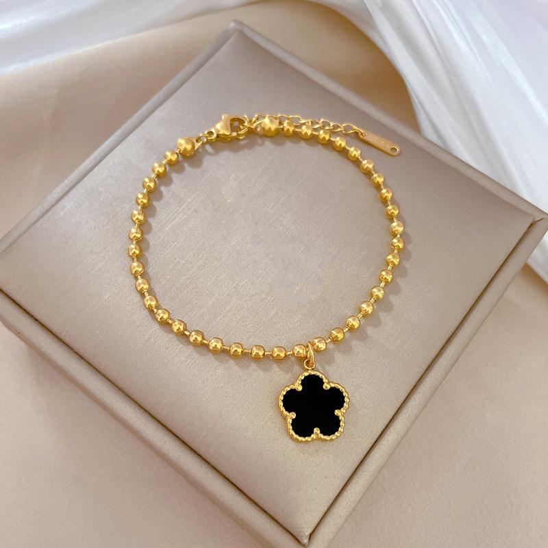 Female Personality Temperament Forest Cold Wind Five Leaf Grass Round Bead Bracelet золотой