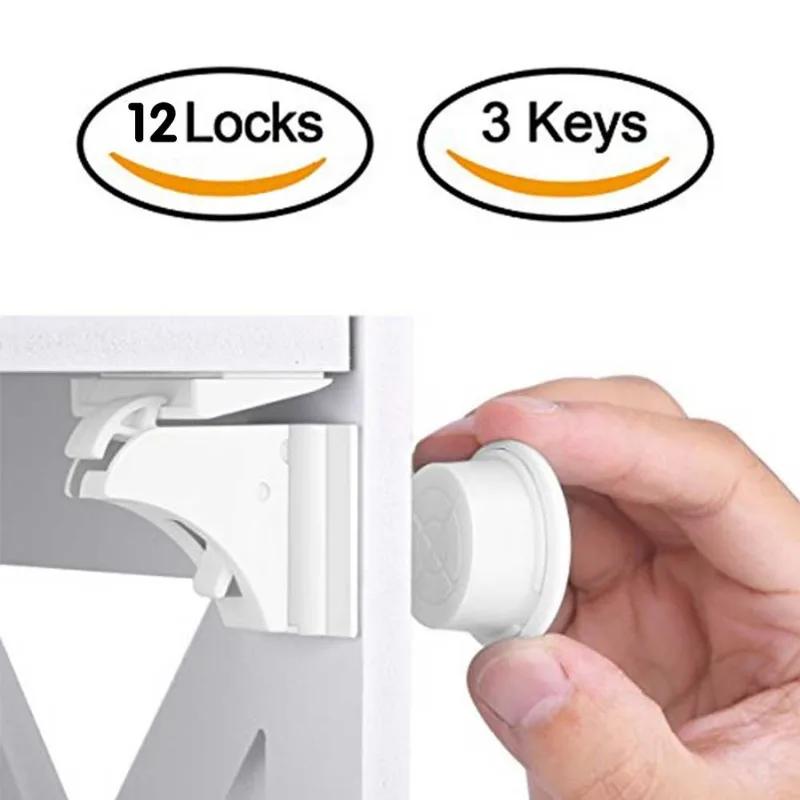 Children infant protection safety lock magnetic limiter invisible cabinet drawer lock baby proofing no drilling screws accessory