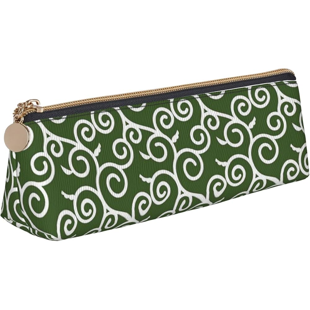 Japanese pattern green arabesque pattern pen case pencil case, PU leather, large capacity triangl...