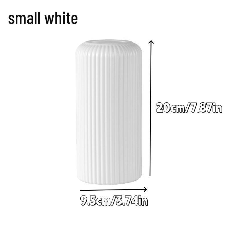 Japanese White Faux Ceramic Striped Vase - Retro Tabletop Ornament for Living Room, Hydroponic Decor