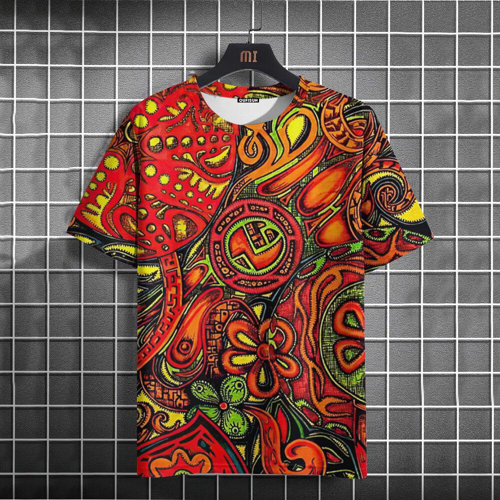 New Summer Men's T-Shirt 3D Ethnic Style Print Short Sleeve Casual Fashion T-Shirt for Men O Neck Tops Oversized Men's Clothing