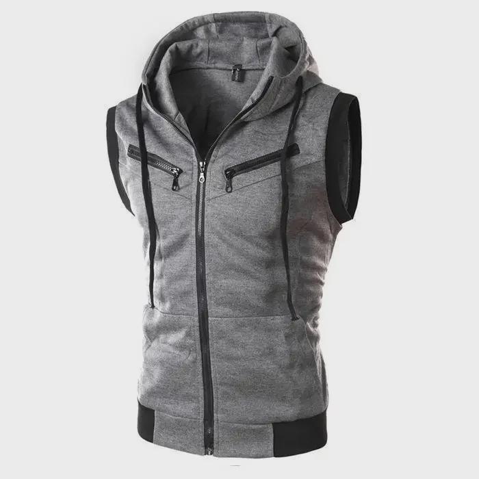 **Stylish Men's Solid Color Hooded Sleeveless Vest - Casual Slim Fit In Three Colors**