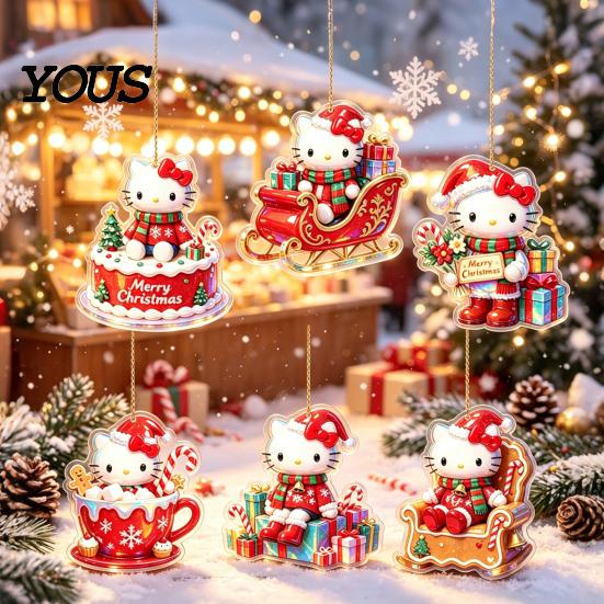 Christmas Gift for Friends Kitty Ornaments, 2D Flat Acrylic Hanging Decorations, Cute Winter Holiday Ornaments Cartoon Pendants Tree, Home Decor