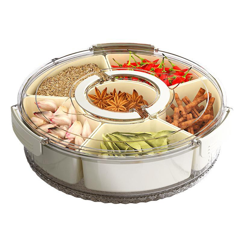 Rotatable Fruit Salad Fresh-Keeping Box: Food-Grade Six-Compartment Storage, Portable & Sealed for Refrigerators.