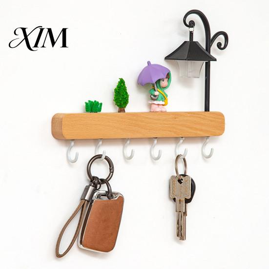 Multi Purpose Wall Mount Rack Key Holder with 6 Hooks, Solid Wood Entryway Organizer Rack, Decorative Hooks for Home Mounted Space Saving Hook