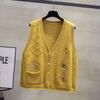 Autumn and Winter Women's V-neck Knitted Cardigan Vest Hollow Embroidered Vest Loose Retro Knitted Sleeveless Top