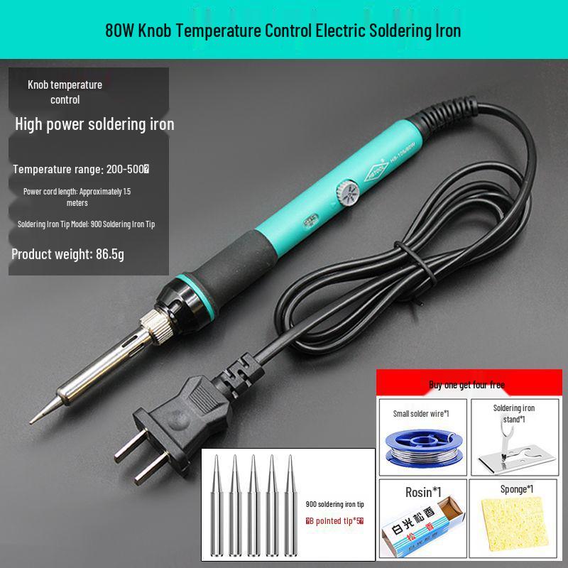 Professional 80W Adjustable Temperature Electric Soldering Iron - High Power Internal Heating for Repair & Household Welding