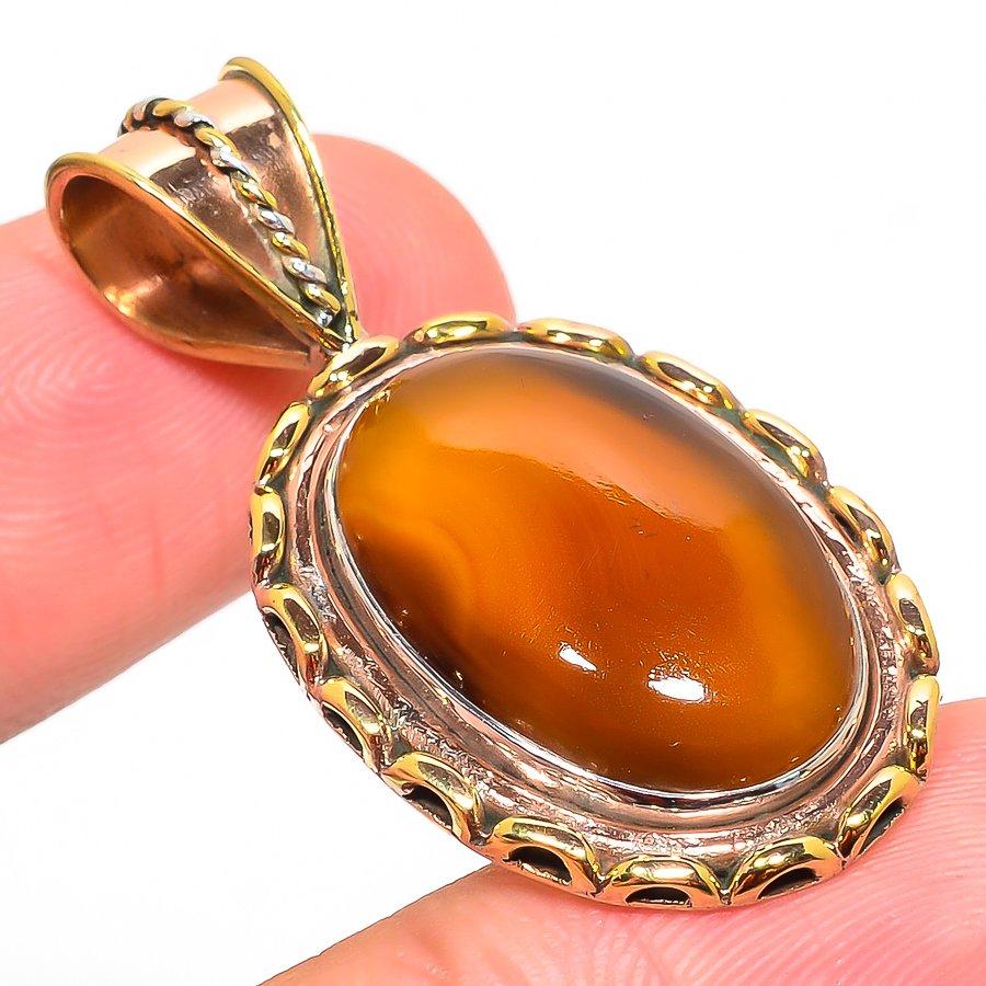 Natural Montana Agate TwoTone 925 Solid Sterling Silver Gift Pendant 1.75" c8K51