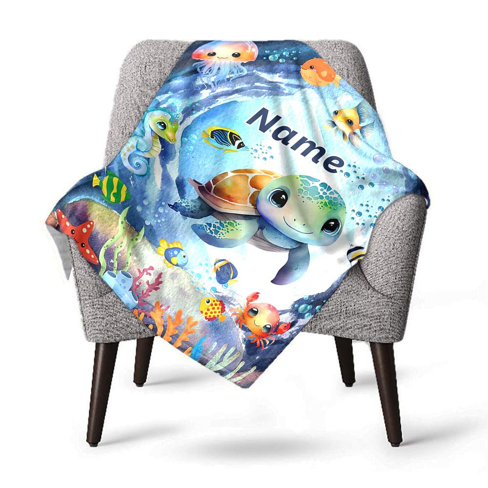 Sea Life Theme Home Customize Your Name Blankets Comfortable Soft Lightweight Allseason Multipurpose Blanket For Picnics Sofas Offices Beds Gift For