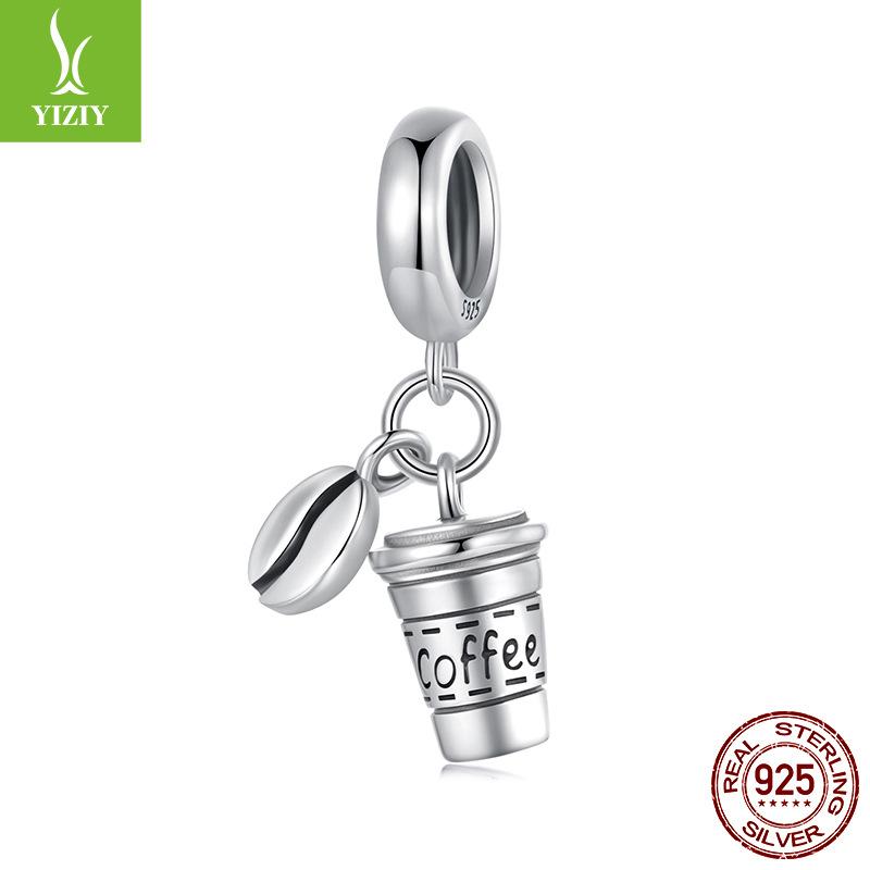 S925 Silver Coffee Cup Pendant Diy Beaded Bracelet Accessories Light Luxury Niche S925 Sterling Silver Loose Beads