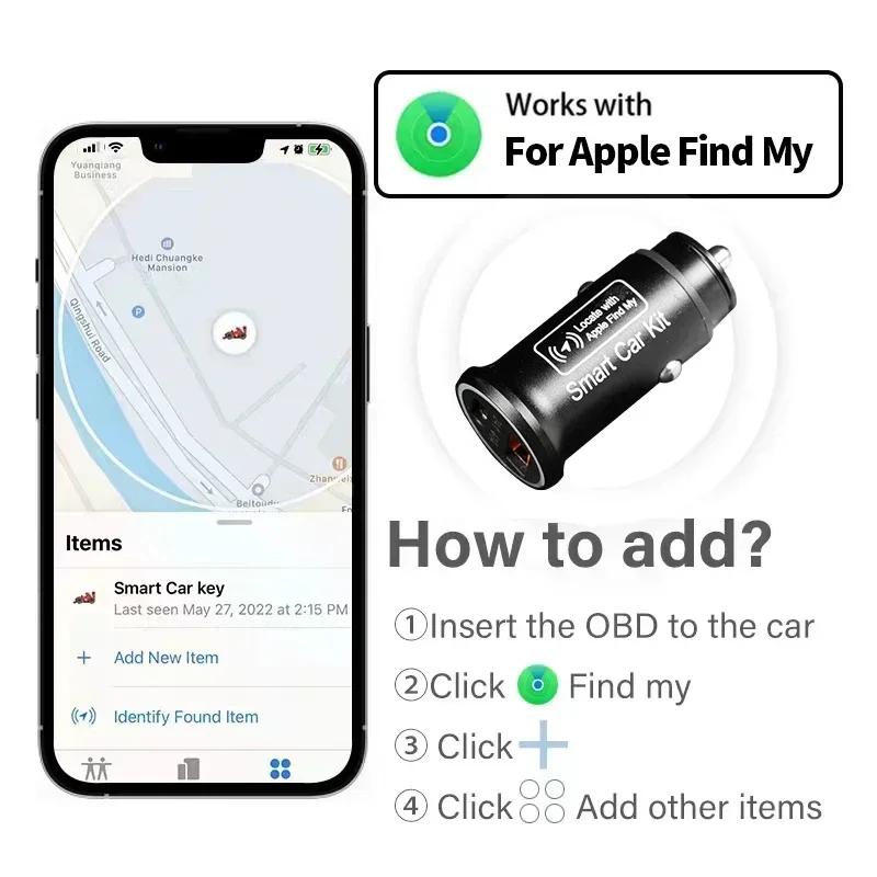 Zigarettenanzünder-Adapter GPS-Tracker mit USB- und Typ-C-Ladeanschluss Auto Anti-Verlust-Gerät für Apple System Find My App