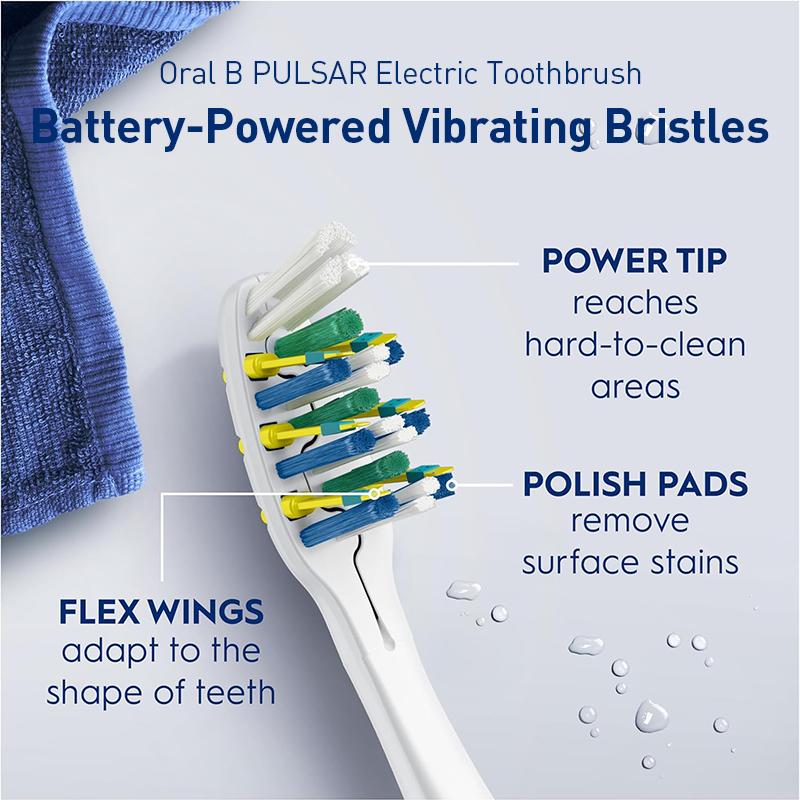 ORAL B Pro-3D White Pulsar Batteriebetriebene Vibrations-Elektrozahnbürste 2er-Pack Vibrierende Borsten Schlanker Griff mit integriertem Netzteil