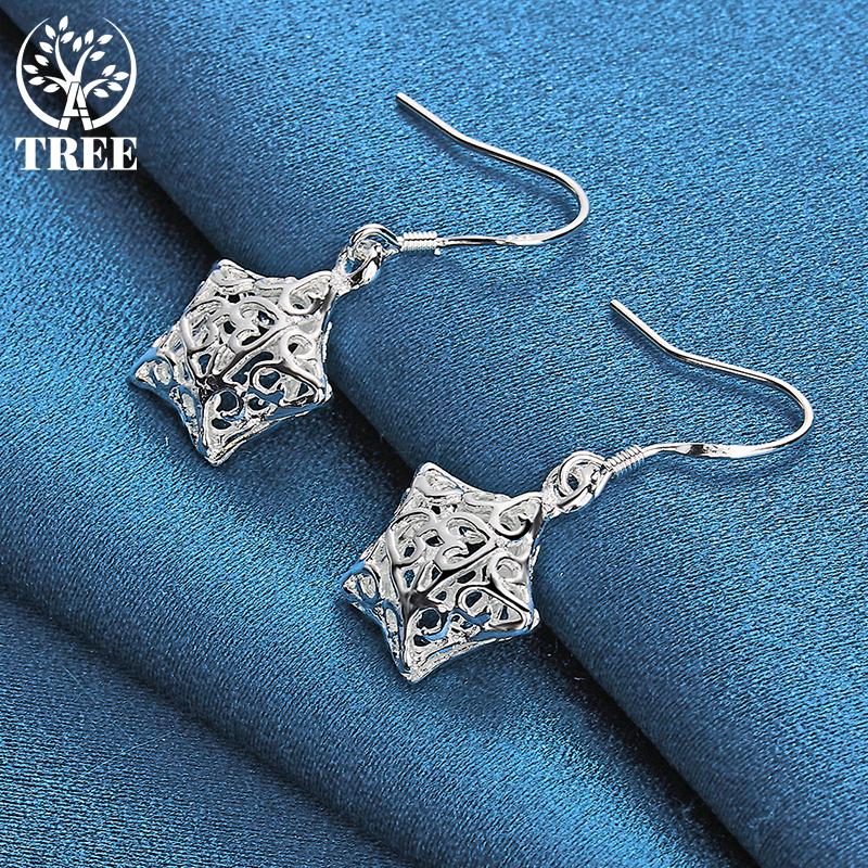 925 Sterling Silber Hohlstern-Tropfenohrringe Schmuck