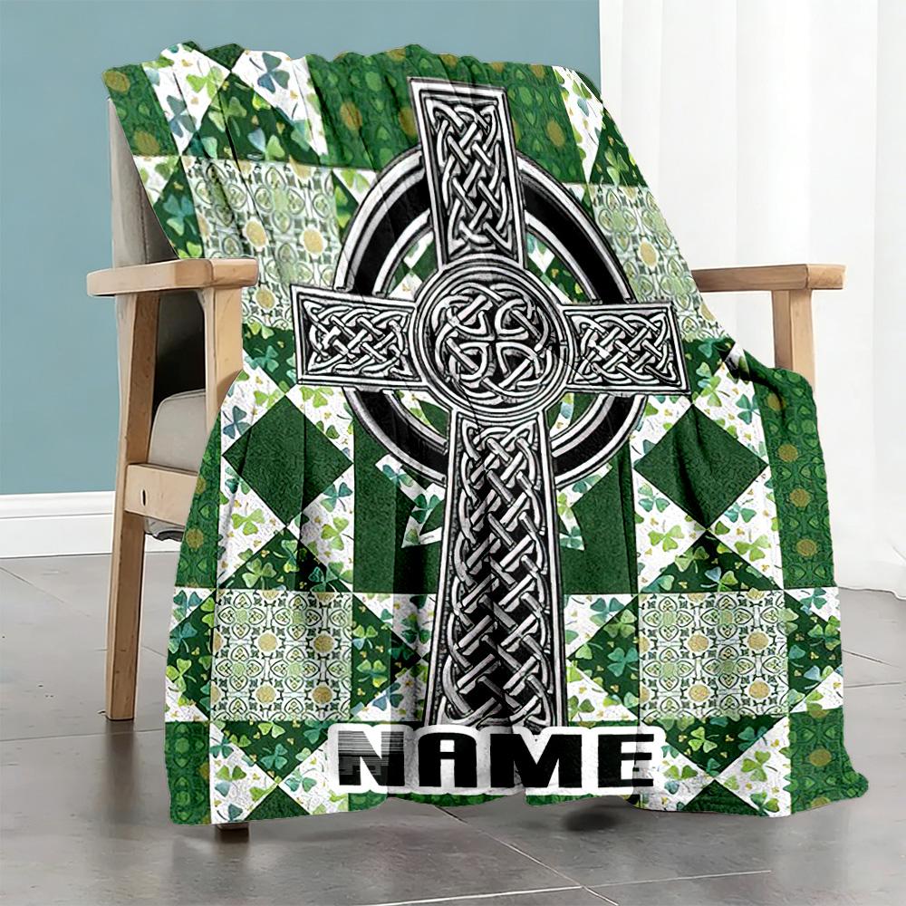 Irish Celtic Knot Customize Your Name Blanket Multi-purpose Personalized Blanket Comfortable for Seaside Livingroom Bedding Office Chair