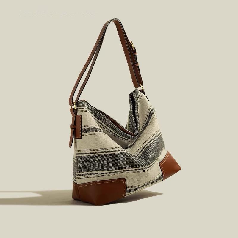 Geantă retro cu design de nișă mică pentru femei, geantă nouă din pânză cu dungi contrastante, la modă, cu un singur umăr, crossbody