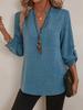 Solid Color Women Fashion Casual Long Sleeve Notch V-neck Shirt Woman