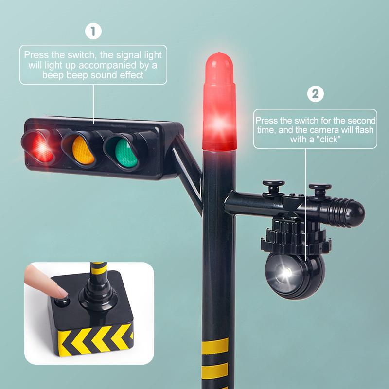 צעצוע רמזור מיני עם סימולציית LED לילדים, סימני דרך חינוכיים, בניית סצנת שולחן עבודה